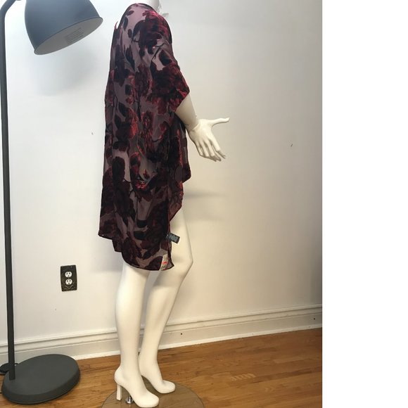NWT Le Chateau Sheer Black Red Mesh Tullie Velvet Velour Cover-Up Scarf Wedding - Picture 4 of 5